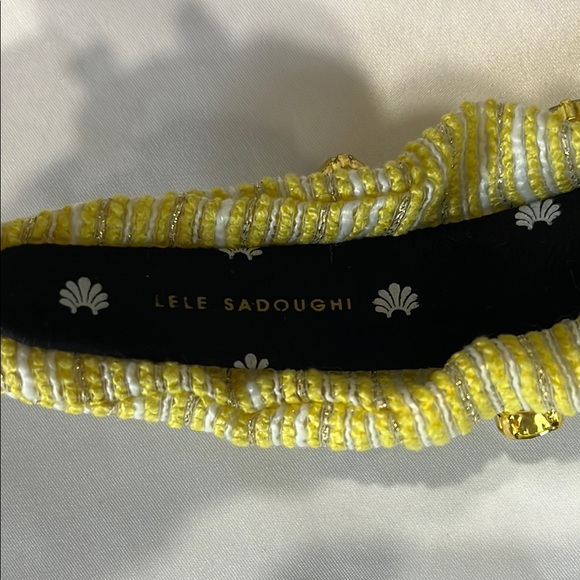 Lele Sadoughi Tweed Oversized Crystal Veronica Headband Canary Yellow Gold NWT - Picture 9 of 12